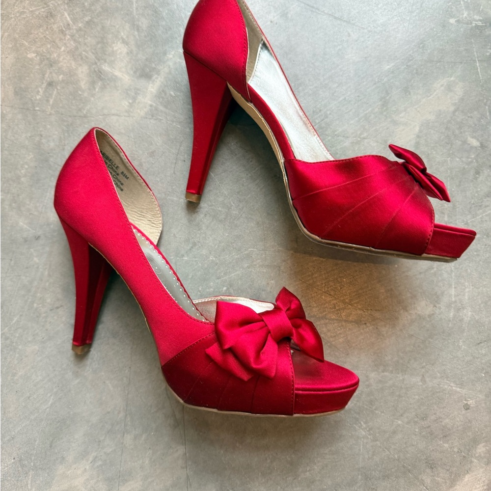 Elegant Satin Red Peep-Toe Heels